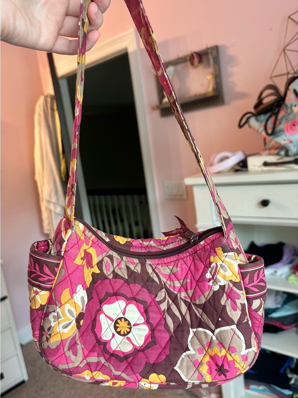 Vera Bradley Floral Shoulder Bag in Pink & Brown